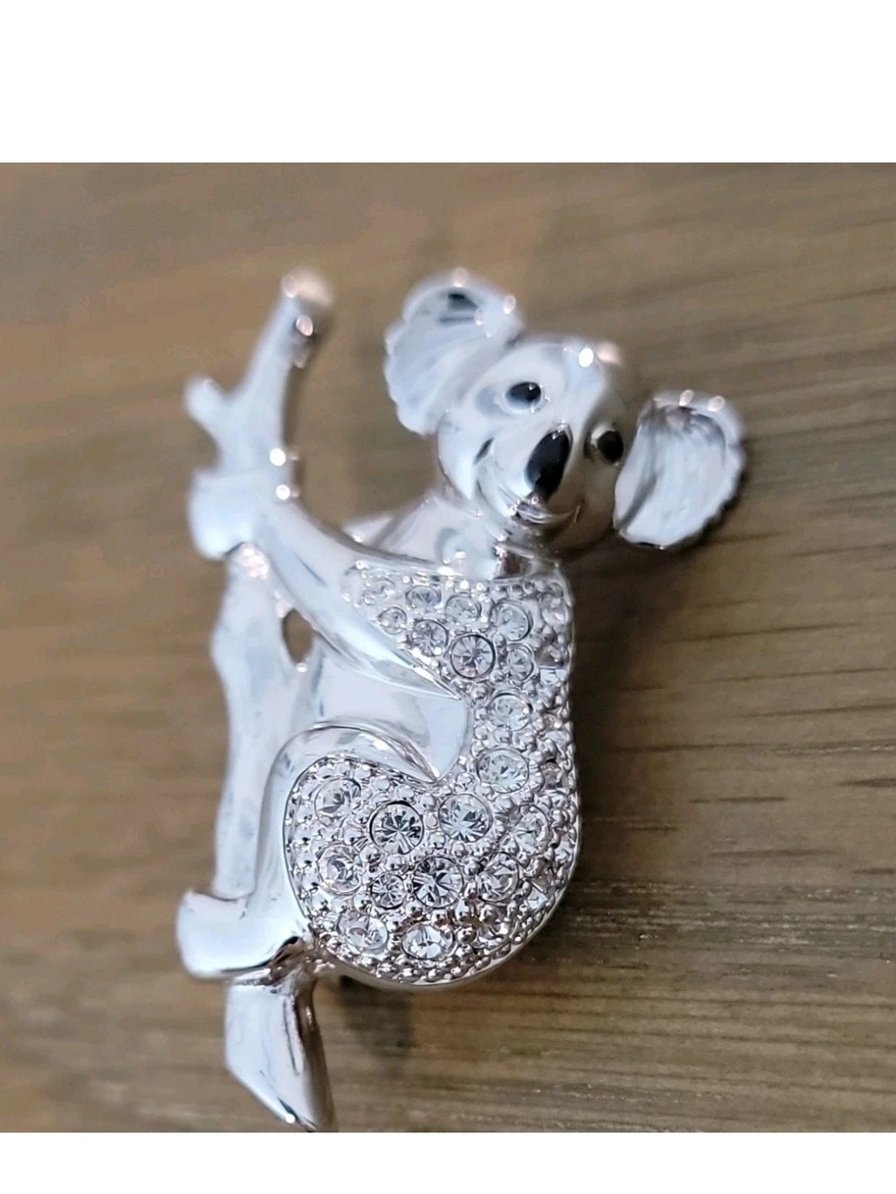 Swarovski Silver Crystal Koala Brooch with Clear Stones